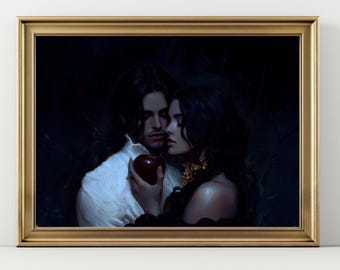 Dark Fantasy Couple Wall Art, Forbidden Love Print, Moody Gothic Romance Poster