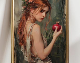 Greek Goddess Persephone Wall Art, Pomegranate Fantasy Print, Mythology Portrait Poster