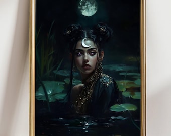 Moon Goddess Witch Print - Gothic Dark Fantasy Wall Decor