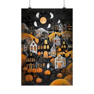Halloween Town Folk Art Print Halloween Ghost Wall Art, Halloween ...