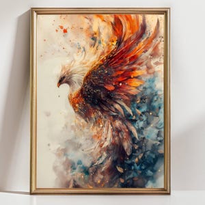 Fiery Phoenix Wall Art – Majestic Bird Print, Fire Element Fantasy Decor, Mythical Creature Poster, Colorful Rising Phoenix Artwork
