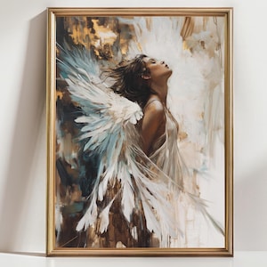 Angel Wall Art Print, Ethereal Woman with Wings Painting, Spiritual Heaven Decor, Guardian Angel Poster, Divine Feminine Gift