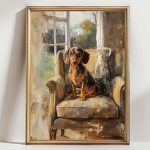 Charming Dachshund Dog Art Print, Cozy Vintage Home Decor, Dachshund Wall Art, Animal Lover Gift, Pet Portrait Poster