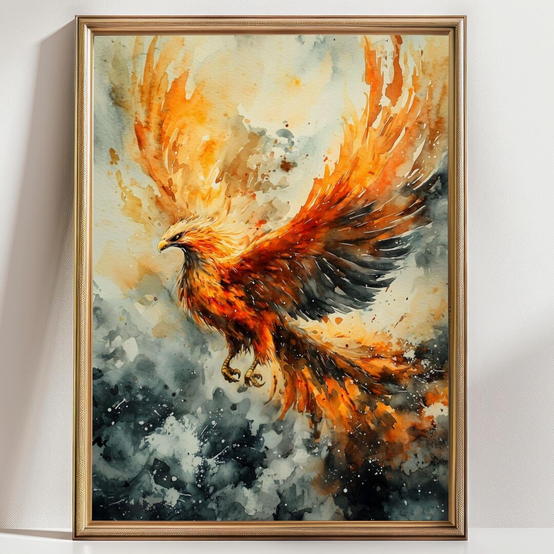 Fiery Phoenix Wall Art Print – Mythical Fire Bird Painting, Fantasy ...
