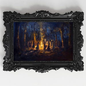 Fire Dance Wall Art, Nymphs Witches Dancing, Gothic Painting, Dark Academia, Vintage Painting, Moody Art witches dancing, witchcraft print