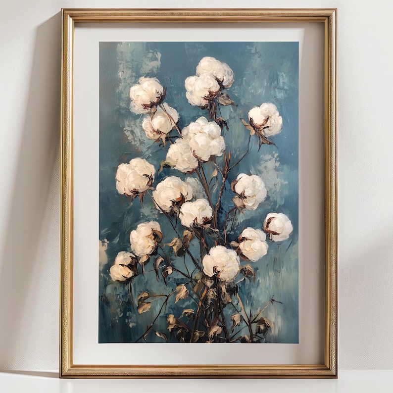 Cotton Stem Botanical Art Print Rustic Farmhouse Wall Decor, Country ...