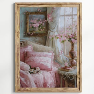 Coquette Bedroom Print balletcore, coquette Regency era art,  Victorian decor, light academia room decor Pink Coquette Bedroom Print