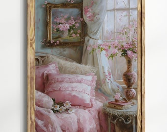 Coquette Bedroom Print balletcore, coquette Regency era art,  Victorian decor, light academia room decor Pink Coquette Bedroom Print