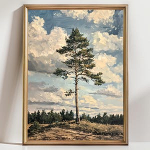 Lone Pine Tree Art Print Rustic Landscape Wall Decor, Minimalist Nature Poster, Serene Outdoor Scene, Tree Painting for Home