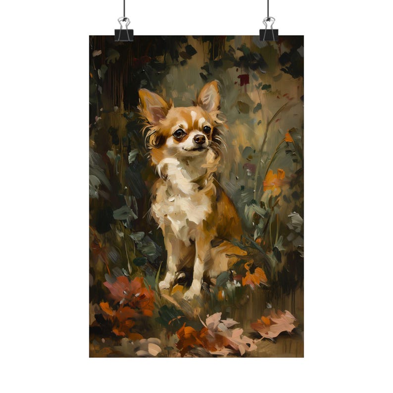 Chihuahua Wall Art, Rustic Floral Dog Print, Cottagecore Pet Portrait Poster image 6