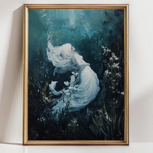 Underwater Mermaid Wall Art – Ethereal Ocean Fantasy Print, Surreal Mermaid Decor, Mythical Sea Poster