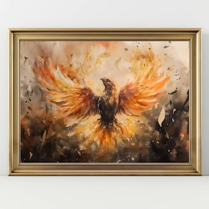 Phoenix Art Print, Mythical Bird Wall Art, Fantasy Firebird Painting, Spiritual Animal Artwork, Mystical Boho Home Decor