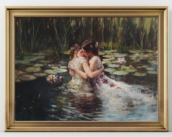 Girlfriends, Dark Academia Print - The Lake, Goth Moody Victorian Lesbian Wall Art, Dark Decor Aesthetic, Dark Cottagecore, Gothic Prints