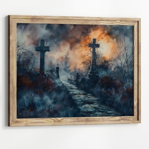 Moody Graveyard Dark aesthetics Painting Goth Landscape Dark Academia Art print Gothic Home décor cemetery Art Print halloween