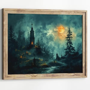 Moody Graveyard Dark aesthetics Painting Goth Landscape Dark Academia Art print Gothic Home décor cemetery Art Print halloween