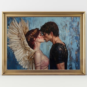 Psyche and Eros Art Print | Mythology Romance Wall Art | Fantasy Couple Illustration | Angel Love Decor