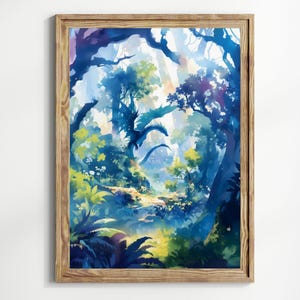 Forest Dragon Watercolor Art  Vertical Poster Print fantasy art forest and a dragon Fantasy Painting, Watercolor illustration Dark Academia