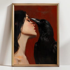 Ethereal Raven & Woman Prints Gothic Decor Wall Art, Matte Art Print, Unique Home Decor, Bedroom Decor, Halloween