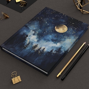 Moon and Stars Journal Notebook – Celestial Night Sky Writing Journal, Cosmic Dark Academia Gift, Lunar Dream Diary
