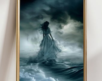 Dark Academia Print - The Lake, Goth Moody Victorian Wall Art, Dark Decor Aesthetic, Dark Cottagecore, Gothic Prints into lake painting