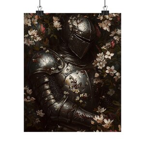 Medieval Knight Floral Art Print, Knightcore Fantasy Art, Fantasy ...