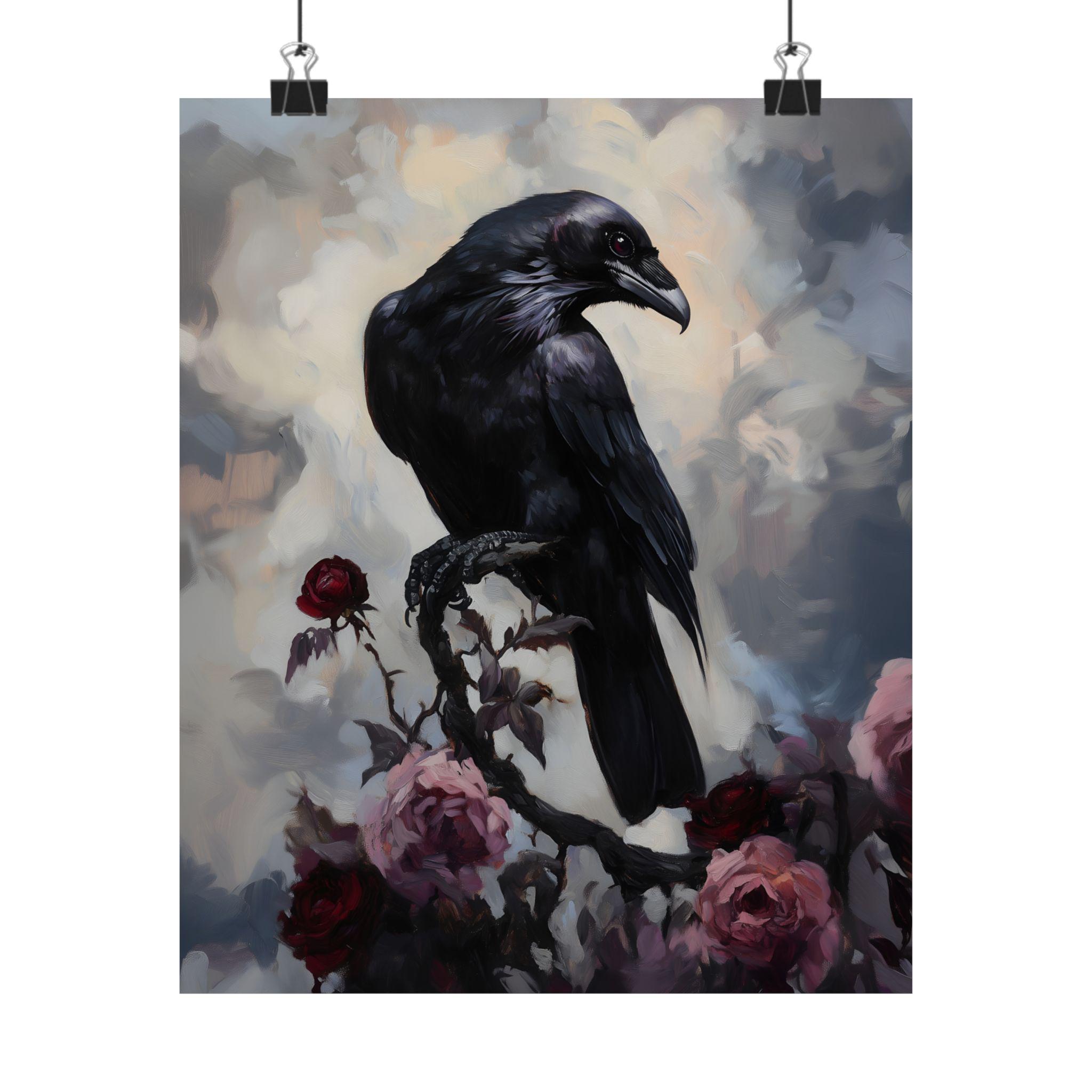 Raven and Roses Art Print, Gothic Bird Wall Decor, Dark Floral Crow ...