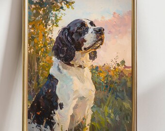 Springer Spaniel Wall Art – Dog Portrait Print, English Spaniel Painting, Country Dog Decor, Loyal Pet Illustration