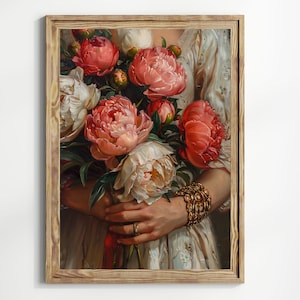 Victorian Art Floral Print moody Painting, Peonys Print, victorian decor wall art, dark moody antique art Print, lace, Cottagecore decor