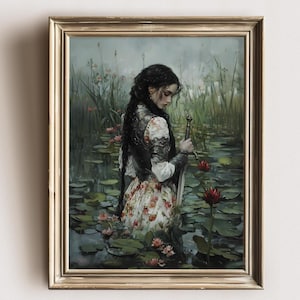 Lady Knight In The Lake Art Print, Dark Academia Wall Decor, Medieval Fantasy Wall Art, Woman Knight Poster, Renaissance Knight Gift