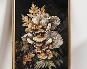 Vintage Mushroom Wall Art - Rustic Cottagecore Forest Fungi Print