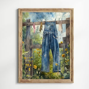 Laundry on a line Matte Vertical Posters Laundry Room Art Vintage Cottagecore Garden Painting Print farmhouse wall decor country art print