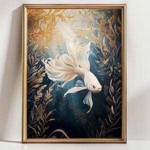 Aquarell white Betta Fisch Painting Betta Fish Watercolor Print of Fish Aquarium Painting Betta Art Aquarium Gift for betta fisch owner