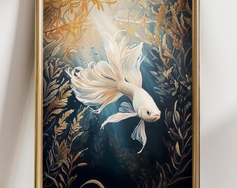 Aquarell white Betta Fisch Painting Betta Fish Watercolor Print of Fish Aquarium Painting Betta Art Aquarium Gift for betta fisch owner