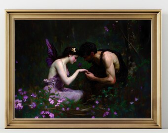 Art mural fée romantique : tableau amoureux de la forêt mystique
