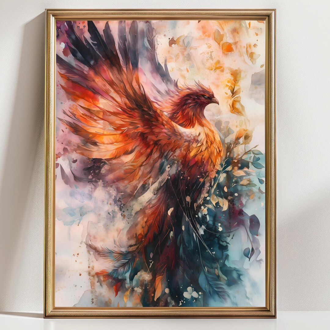 Fiery Phoenix Rising Wall Art Print | Mythical Bird Fantasy Artwork ...
