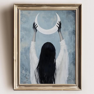 Selene, Goddess of the Moon Matte Print, Moody Dark Academia Wall Art, Celestial Goddess Art, Witchy Art, Gothic Moon Goddess Art Gift