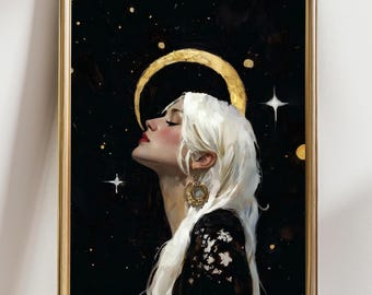 Moon Goddess Wall Art - Cosmic Witchy Boho Home Decor