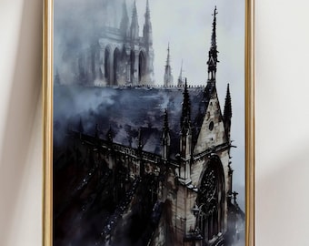 Gothic Cathedral Art Print – Dark Academia Wall Art, Moody Architecture Decor, Gothic Church Poster