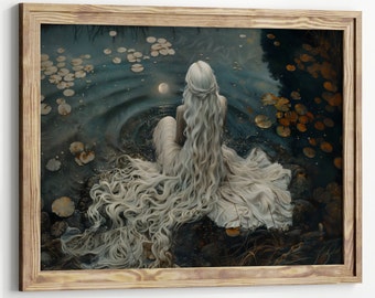 Ophelia Dark Academia Print - The Lake, Goth Moody Victorian Wall Art, Dark Decor Aesthetic, Dark Cottagecore, Gothic Prints into lake