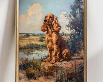 Rustic English Cocker Spaniel Art Print, Countryside Dog Portrait