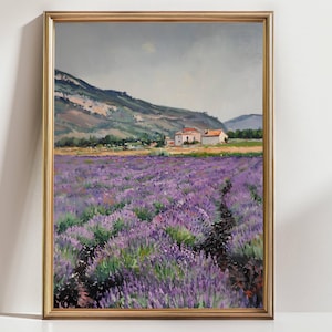 Lavender Field Wall Art – Provence Countryside Landscape Print, French Farmhouse Decor, Purple Floral Nature Painting
