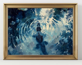 Alligator Wall Art Print Surreal Crocodile Painting, Dark Jungle Animal Artwork, Moody Nature Decor, Swamp Wildlife Reptile Wall Art