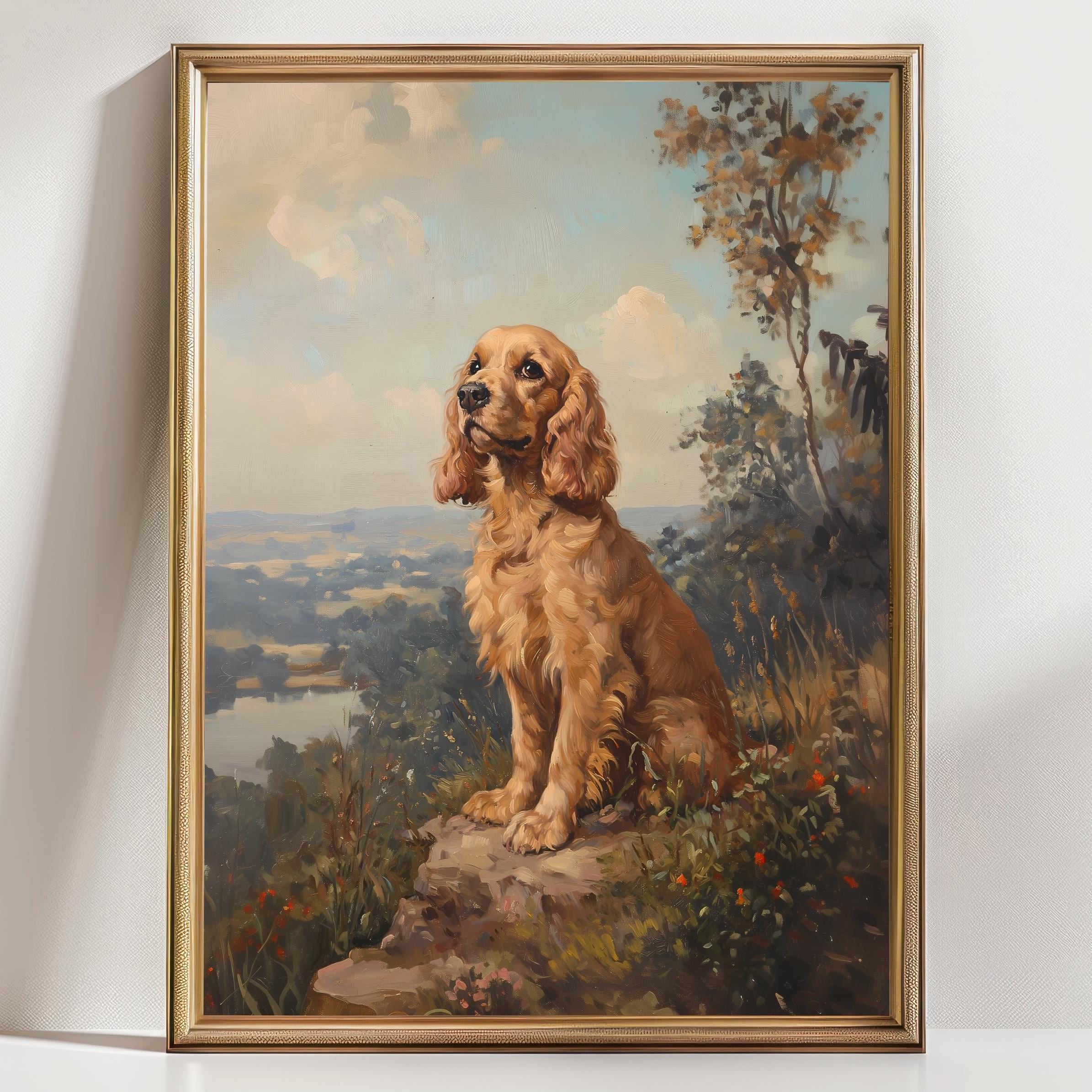 Golden Cocker Spaniel Vintage Art Print, Dog Lover Gift, Vintage Wall Art, Pet Memorial Decor, Home Office Decoration
