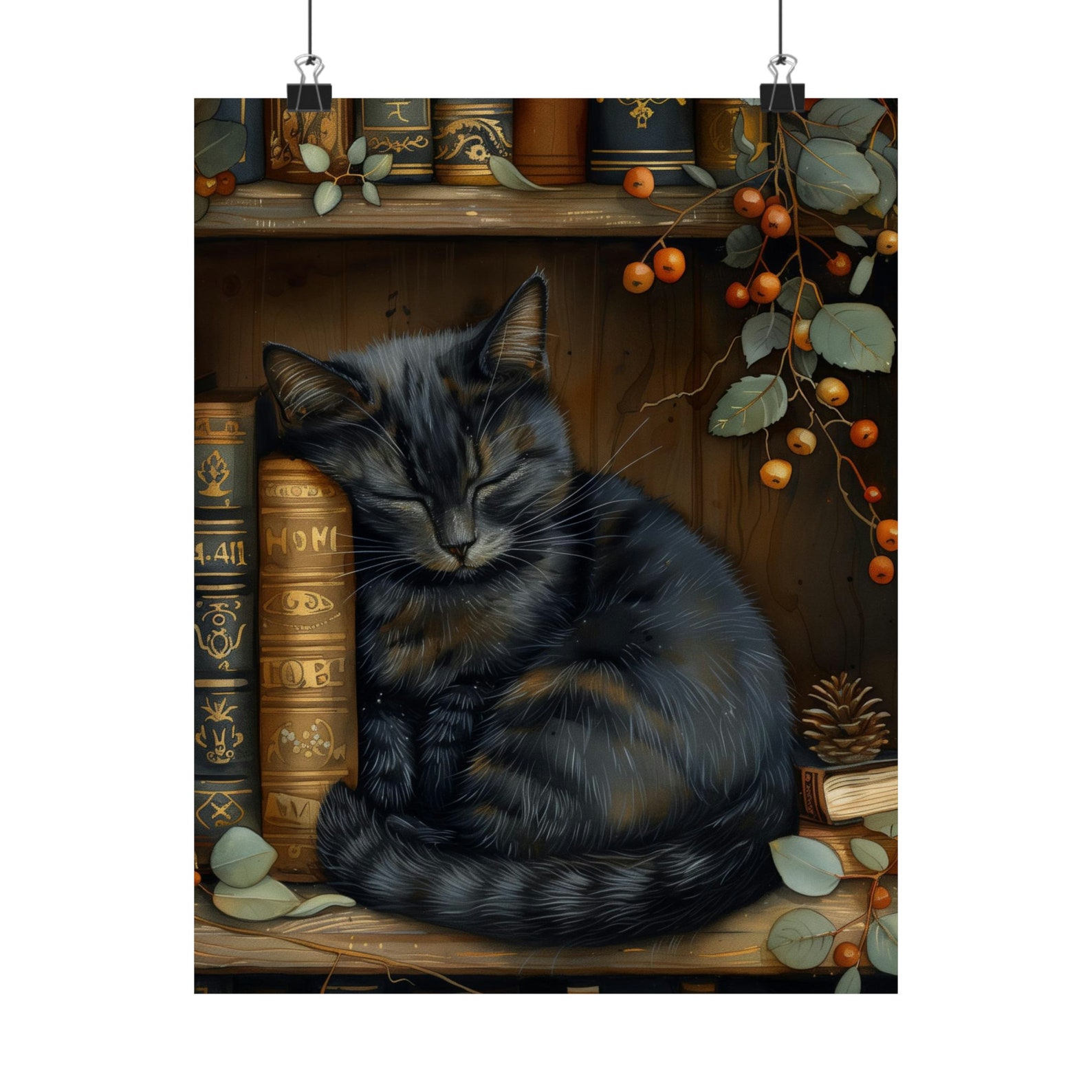 Black Cat Dark Academia Decor Moody Bookish Wall Art Stack Books Print ...