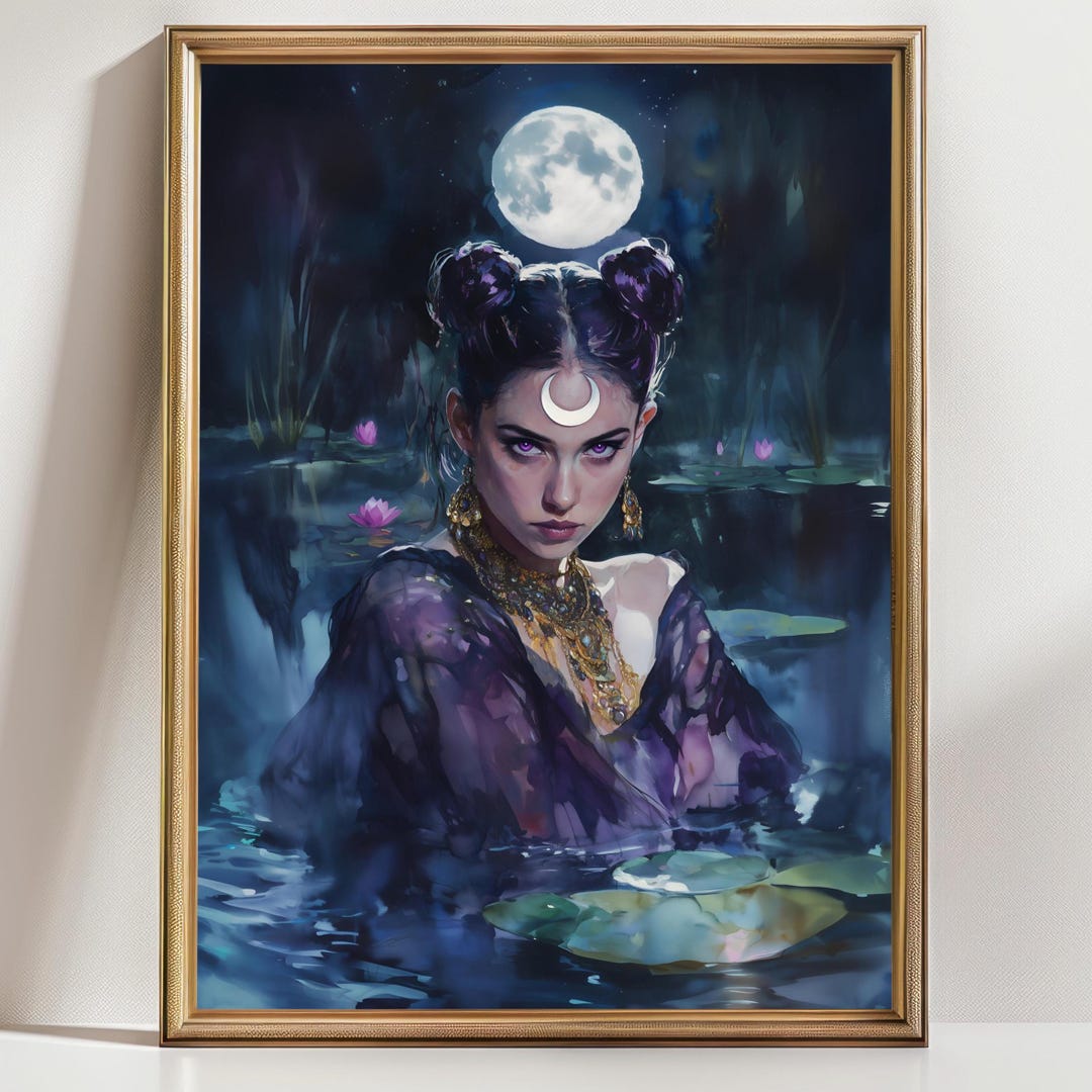 Moon Goddess Art Print Mystical Woman Painting Celestial Wall Decor ...