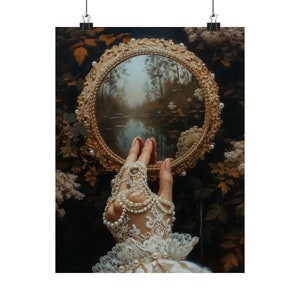 Mirror Witch Wall Art Victorian Art Poster Print, Witchy Decor, Dark Gothic Oil Painting, Dark Academia Goth Decor painting afbeelding 6