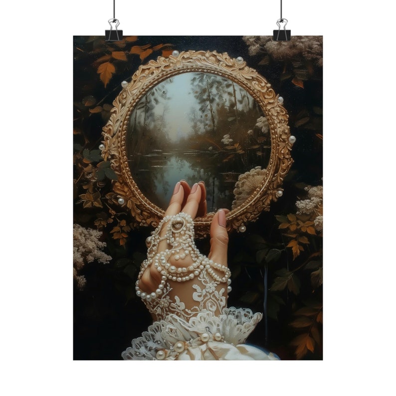 Mirror Witch Wall Art Victorian Art Poster Print, Witchy Decor, Dark Gothic Oil Painting, Dark Academia Goth Decor painting afbeelding 6