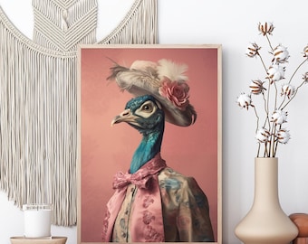Peacock Portrait Altered Vintage Peacock Portrait Wall Art Eclectic wall decor Preppy room boho animal print, boho decor, maximalist