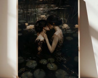 Girlfriends, Dark Academia Print - The Lake, Goth Moody Victorian Lesbian Wall Art, Dark Decor Aesthetic, Dark Cottagecore, Gothic Prints
