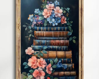 Gothic Wall Art Print: Dark Academia, Victorian Floral - Library Decor